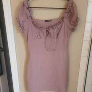 SHEIN Pink Ruffled Tie Front Mini Dress